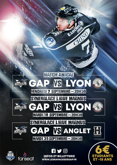 Match de hockey sur glace "Synerglace Ligue Magnus saison 2018/2019 - GAP vs ANGLET" : mardi 25 sept. 2018 à 20h30 au stade de glace de Gap.